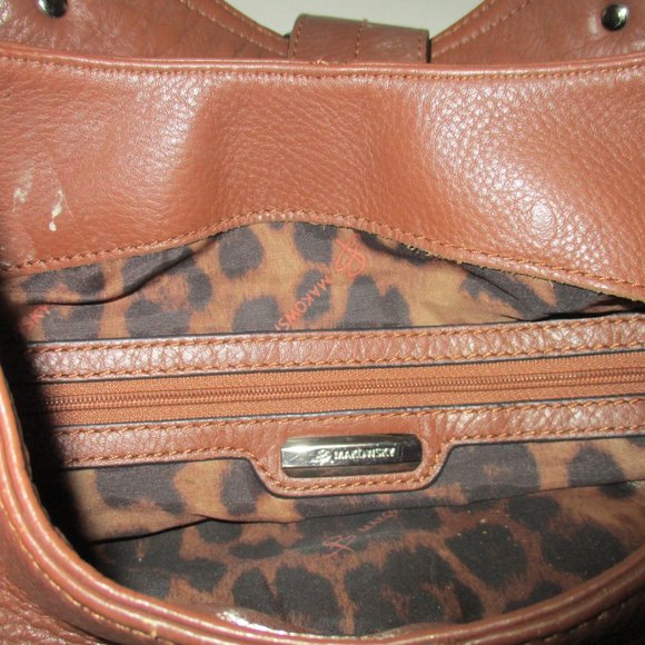 b. Makowsky Brown BOHO Hobo Sling Leopard Lining Shoulder Bag - Picture 3 of 10